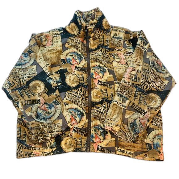 Vintage Activology Sailors Recruits Wanted War Newspaper-Print Windbreaker - Picture 1 of 10